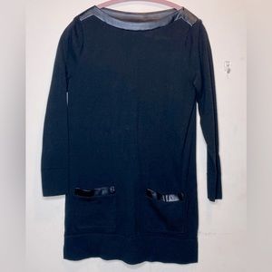 eight eight eight Black Long Sleeve MIDI Dress Faux Leather Accents Size Small